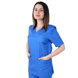 Bluza medicala cu 3 buzunare aplicate - ALBASTRU - marimea S