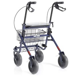 Rolator din otel vopsit, albastru, cu 4 roti, sezut si cos - RP690 DYONE